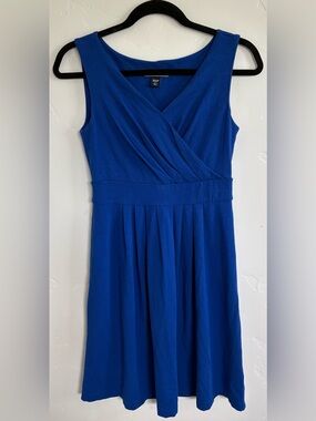Lands' End Royal Blue Sleeveless V-Neck Pleated Midi Dress